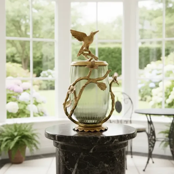 Glass and metal bird sculpture