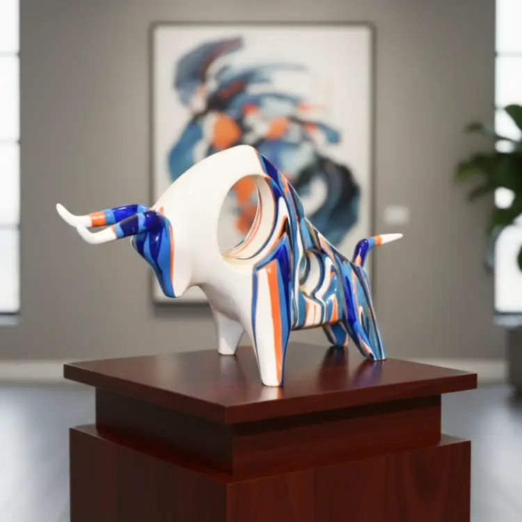 Blue and white swirl bull