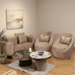 Cream Sofa with Gold Stripes