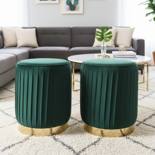 Velvet Gold Base Ottoman