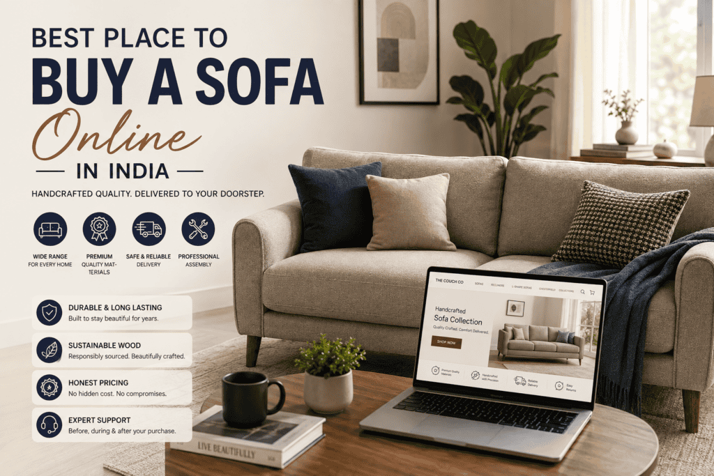 Handcrafted sofa available online in India for modern living rooms